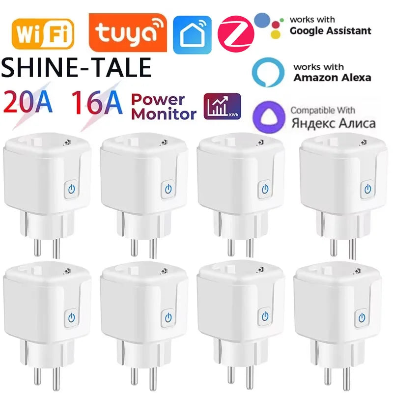 Tuya Smart WiFi/Zigbee Plug Socket EU Outlet 16A/20A with Power Monitoring Timer Function Voice Control Alexa Google Home Alice